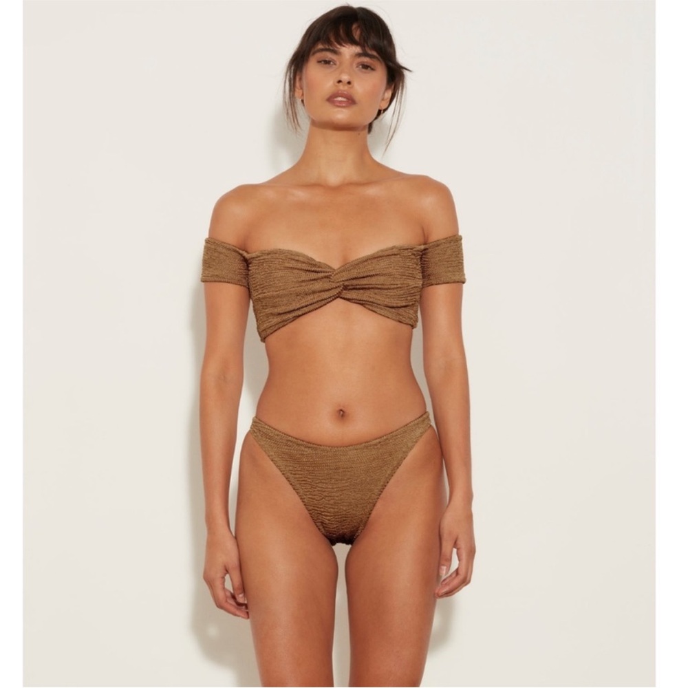 Hunza G Brigette Bikini Set in Metallic Cocoa Brown OS - Picture 2 of 7